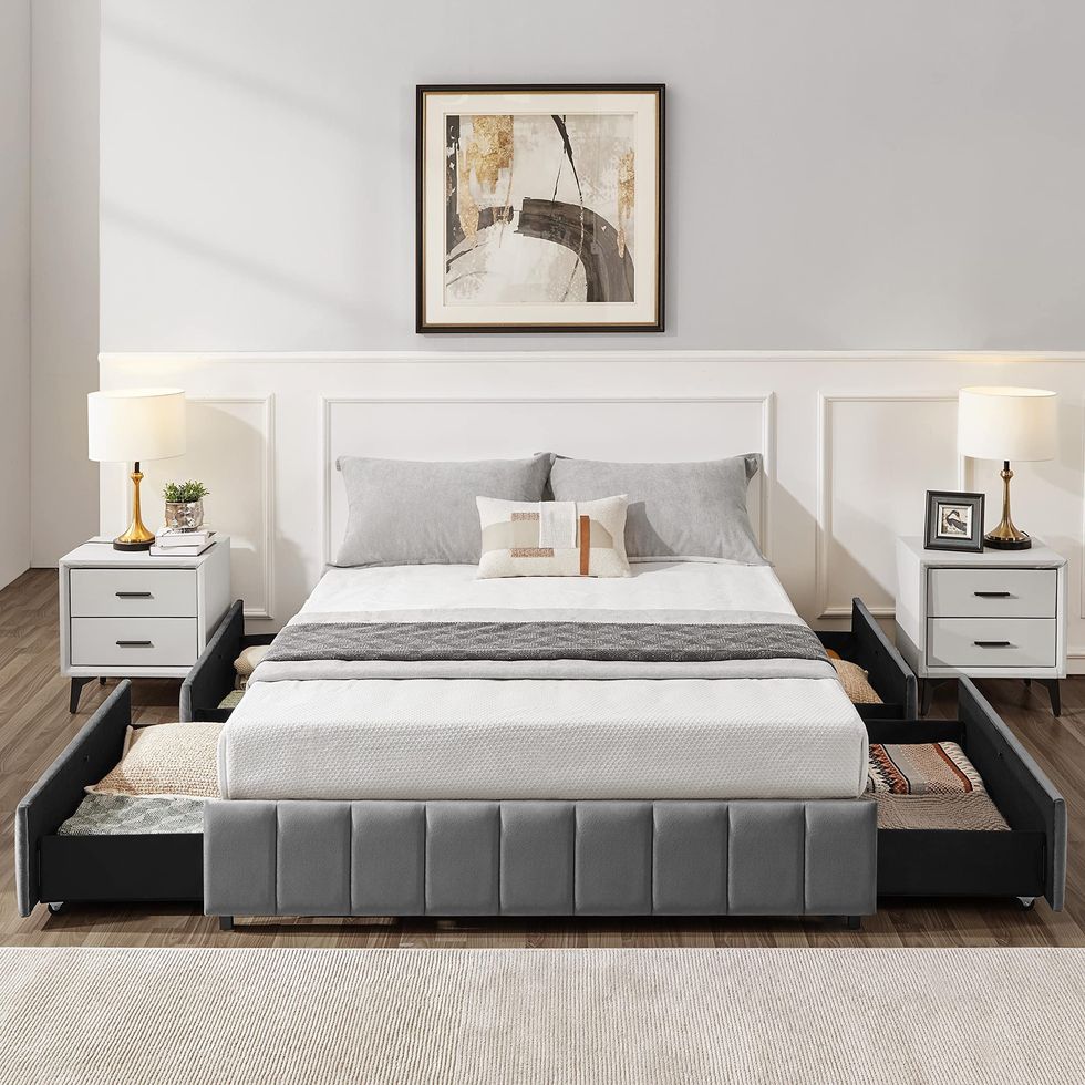  Platform Bed Frame with Four Storage Drawers