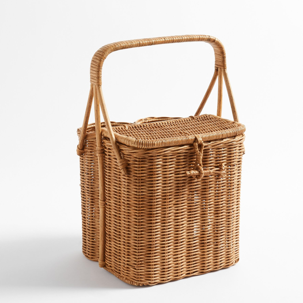 Handwoven Wicker Picnic Basket & Wine Caddy