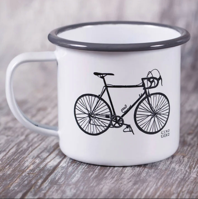 Bicycle Etched Enamel Mug