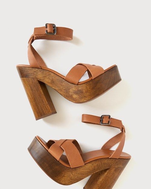 Laurel Cognac Vachetta Leather Platform Sandals