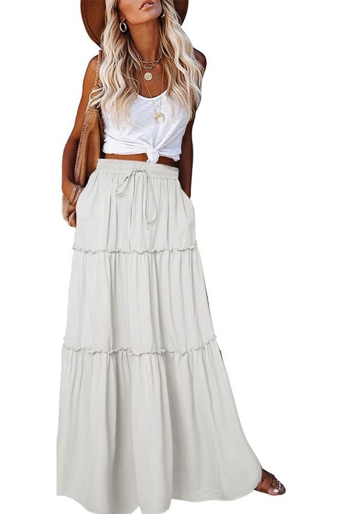 Women's Boho Maxi Skirt, White
