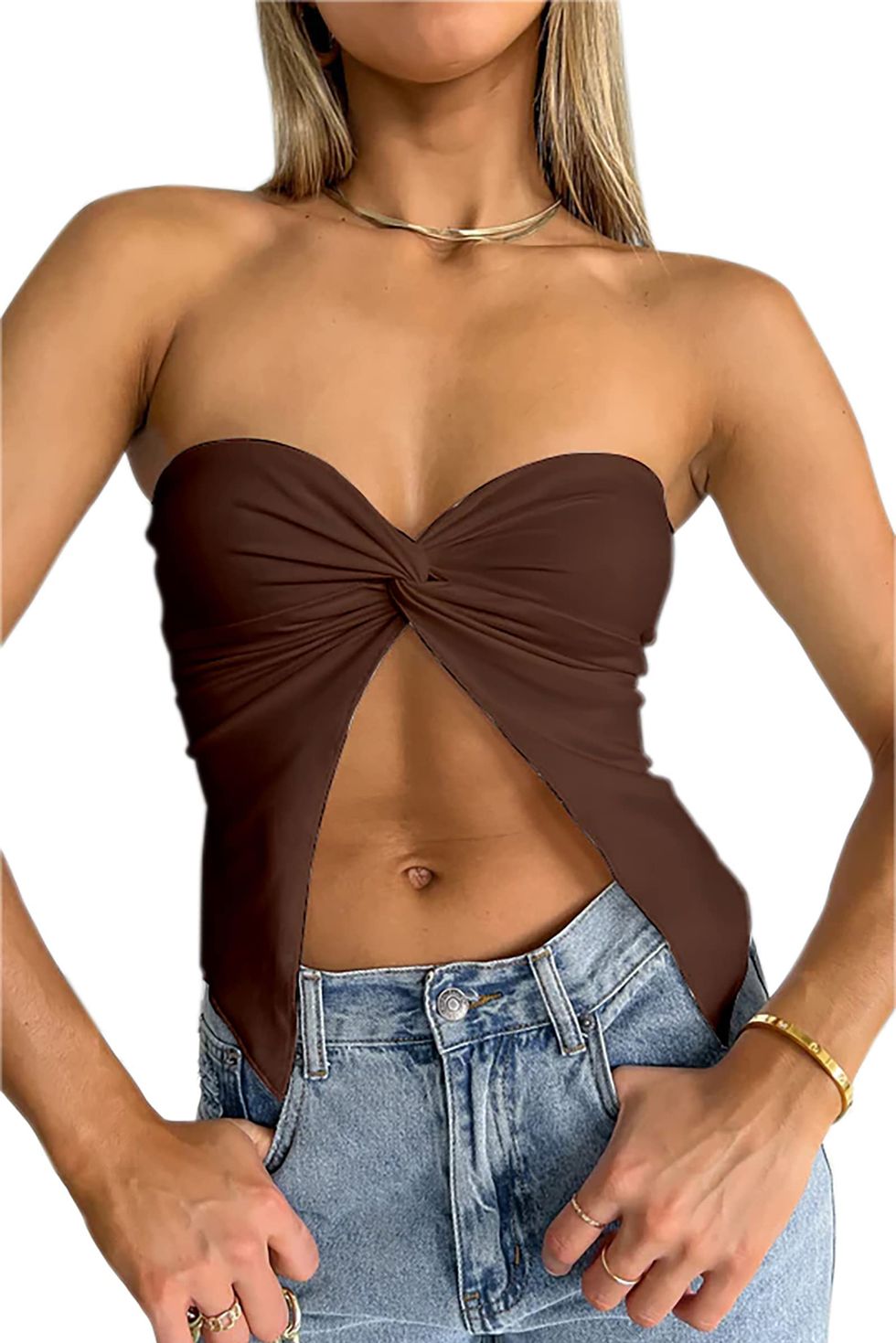 Women’s Y2K Strapless Cut-Out Crop Top