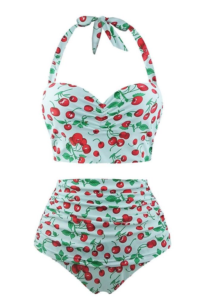 1950s Cherry Summer Halter Swimsuit