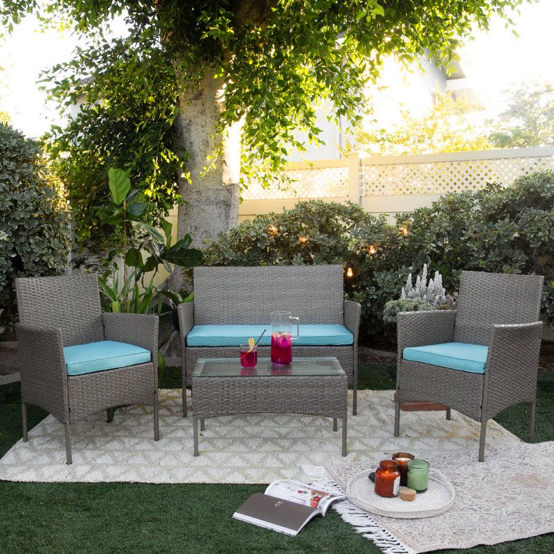 Alyonna 4-Piece Outdoor Patio Set Sofa Wicker Set