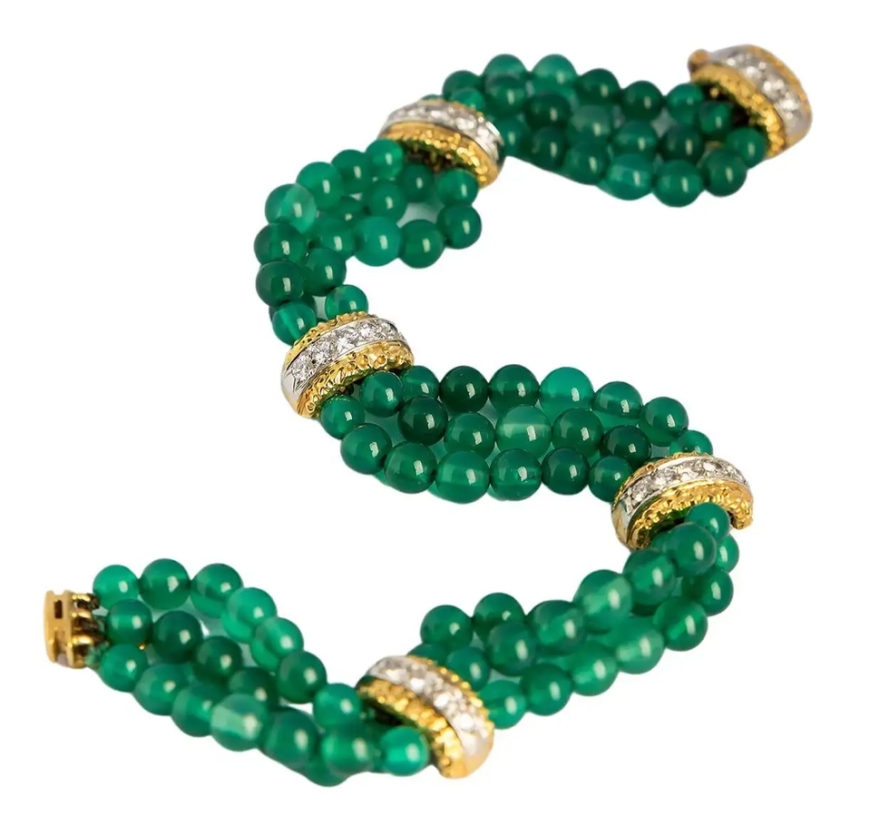 1970s Chrysoprase and Diamond Bracelet