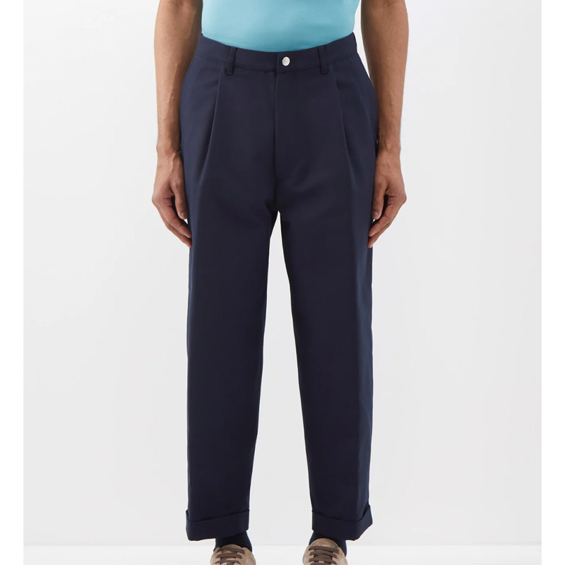 Pleated Cotton-Twill Trousers