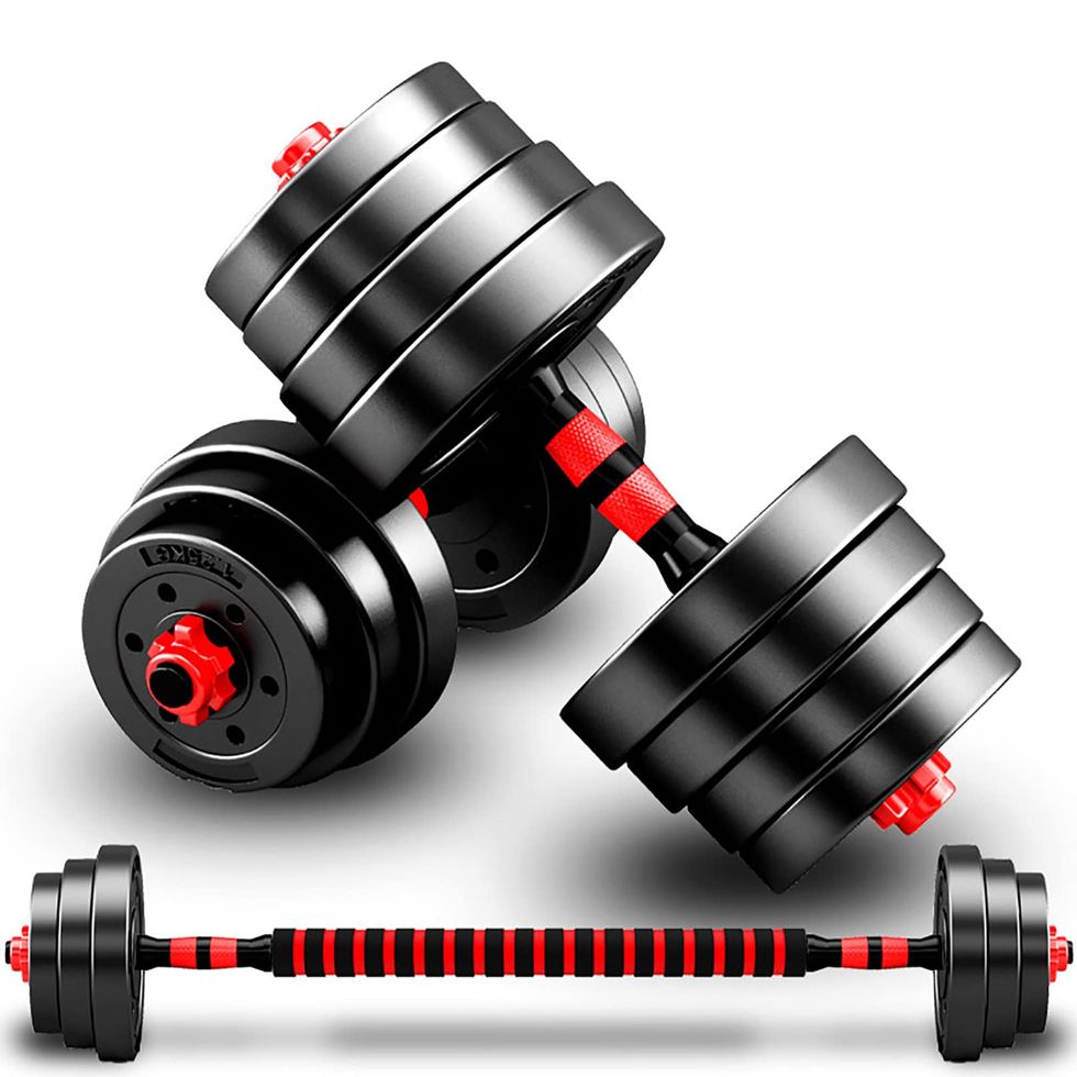 Adjustable dumbbells with bar for training at home