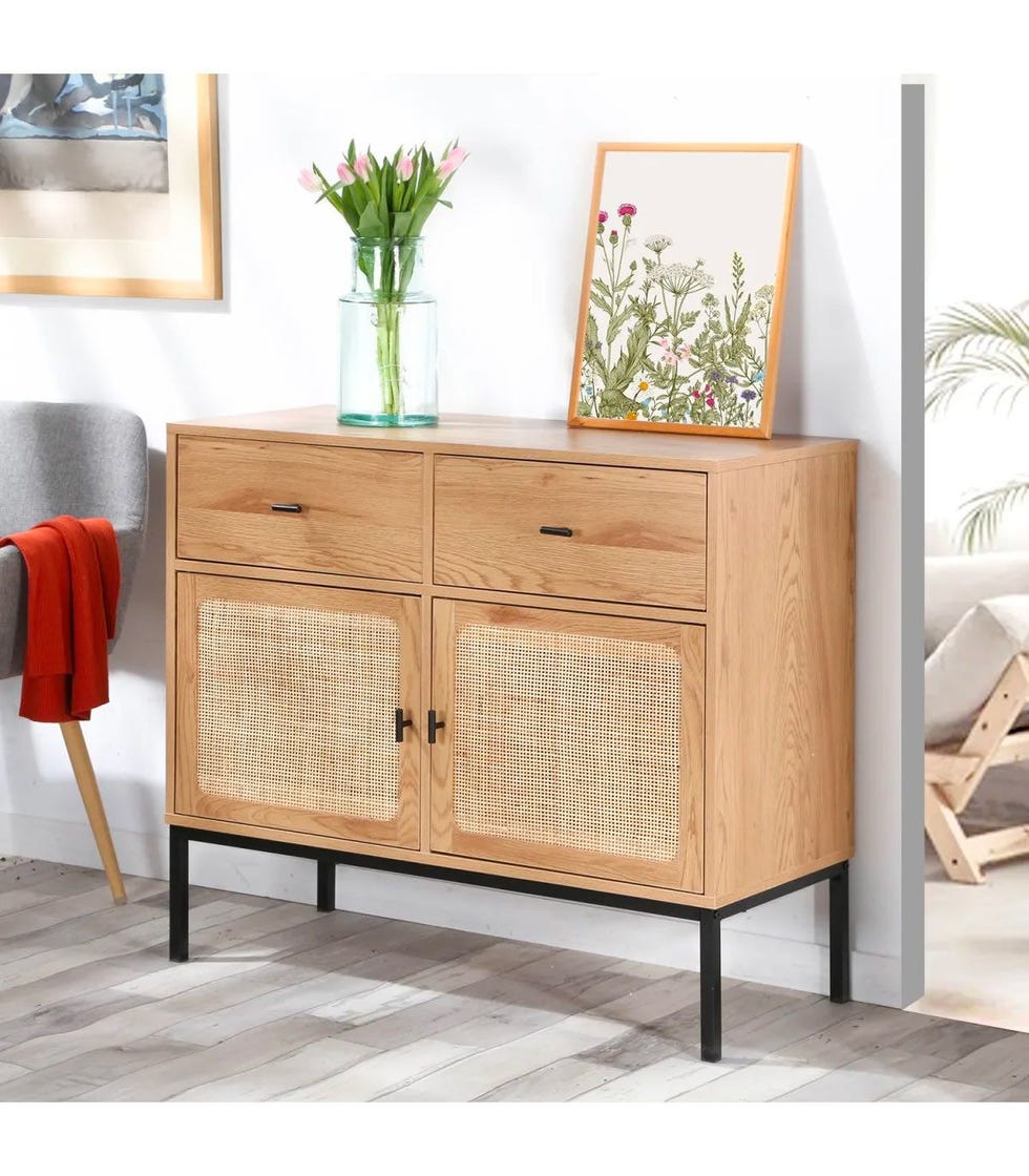 Cómoda 2 puertas 2 cajones con rejilla de ratán