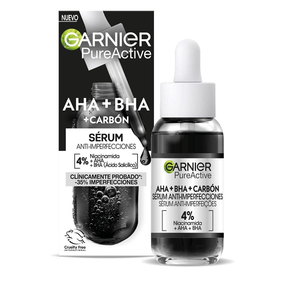 Garnier Serum Negro Anti-Imperfecciones Unisex con 4% de Niacinamida, AHA y BHA Pure Active. -44% Granitos en 21 días, clínicamente probado. Fórmula Vegana. - 30ML
