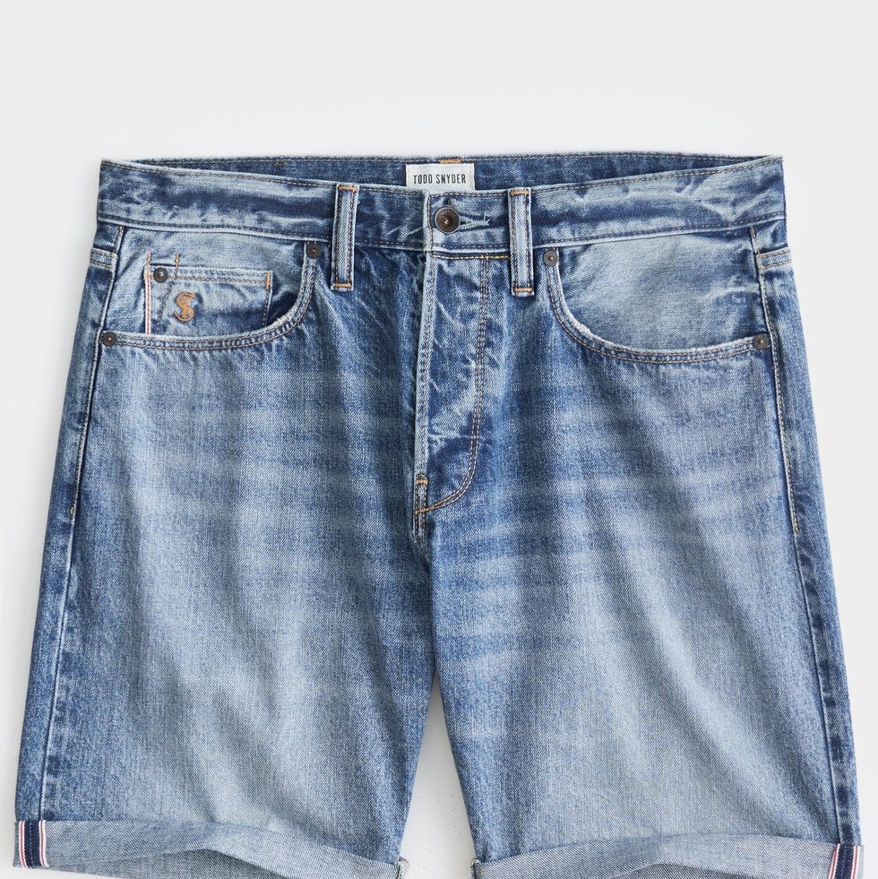 Checkered Skinny Denim Shorts - Light Wash