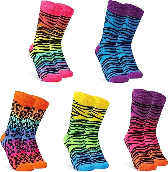 5 Pack of Crew Socks, Colourful Funny 