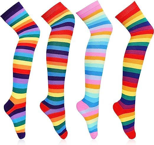 4 pairs Knee High Rainbow Socks