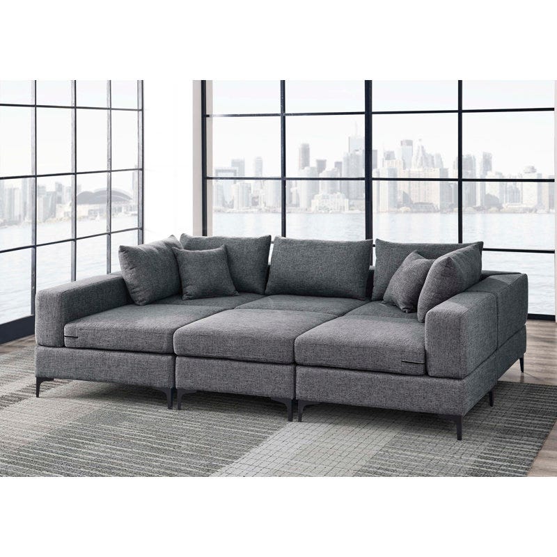 2 Piece Modern Sofa Loveseat Set, 4 Throw Pillows Wade Logan Fabric: Black Polyester Blend