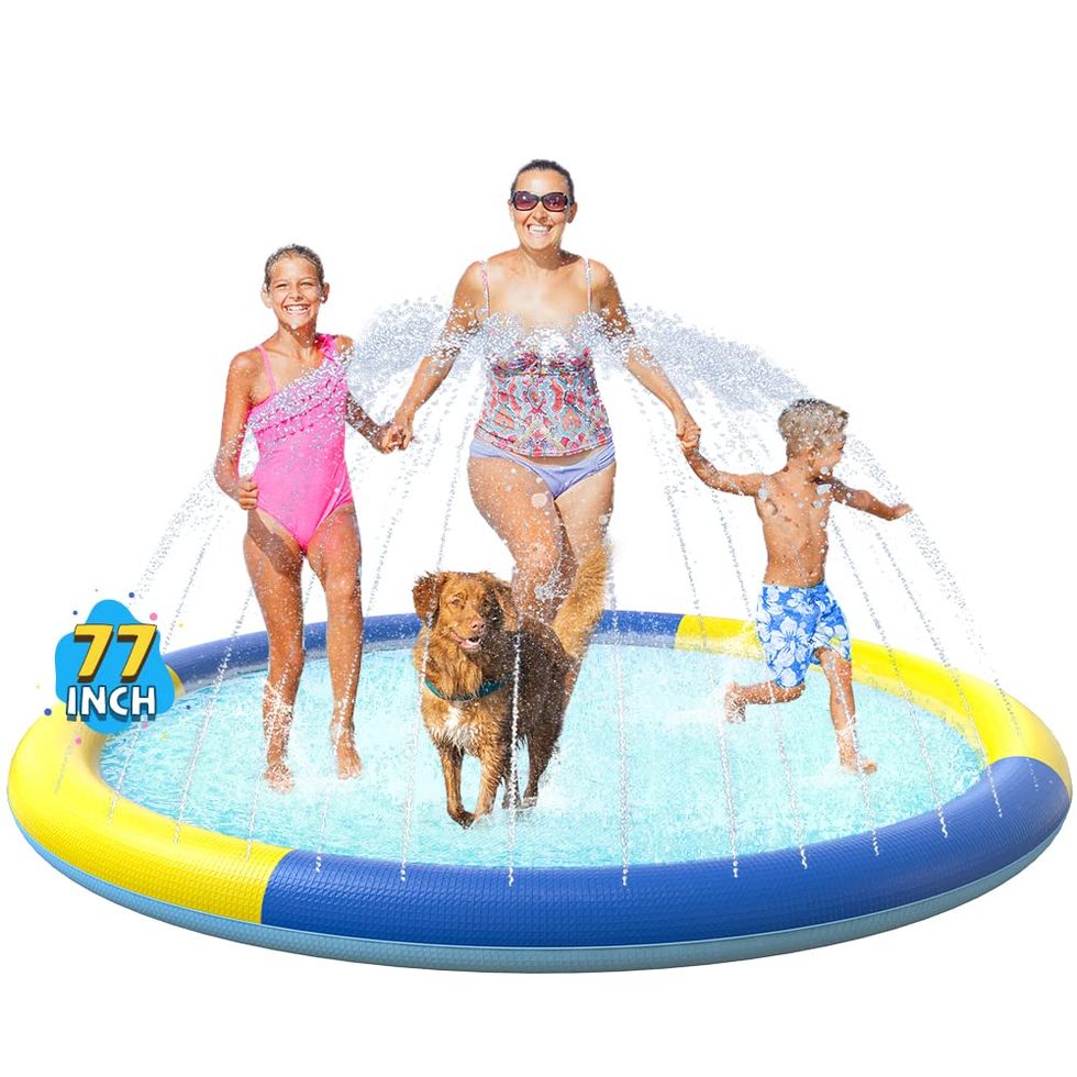 VISTOP Non-Slip Splash Pad for Kids and Dogs - 77 inch, Yellow and Blue