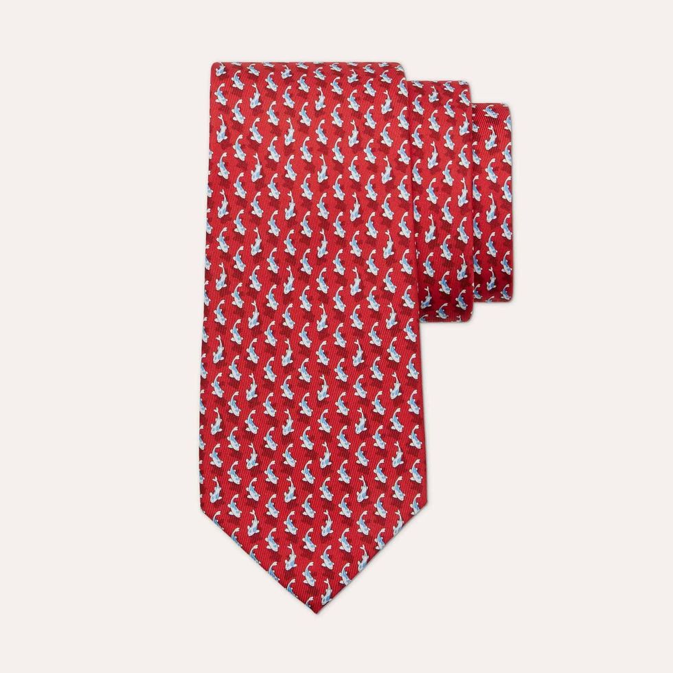 Corbata roja con peces koi