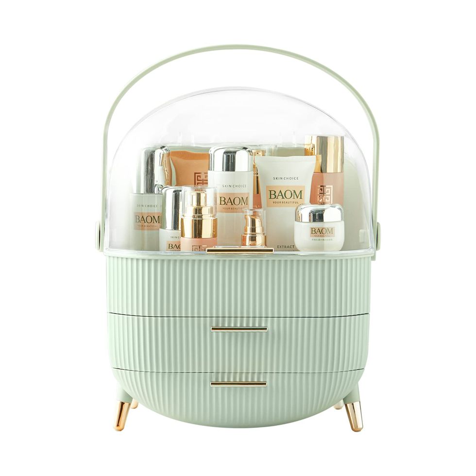 Multi-Function Make Up Case Dustproof Cosmetic Storage Box, Cosmetics Organizer Skin Care Products Jewelry Organizer Case Finishing Box for Bedroom Bathroom Desktop New Version (Mint Green)