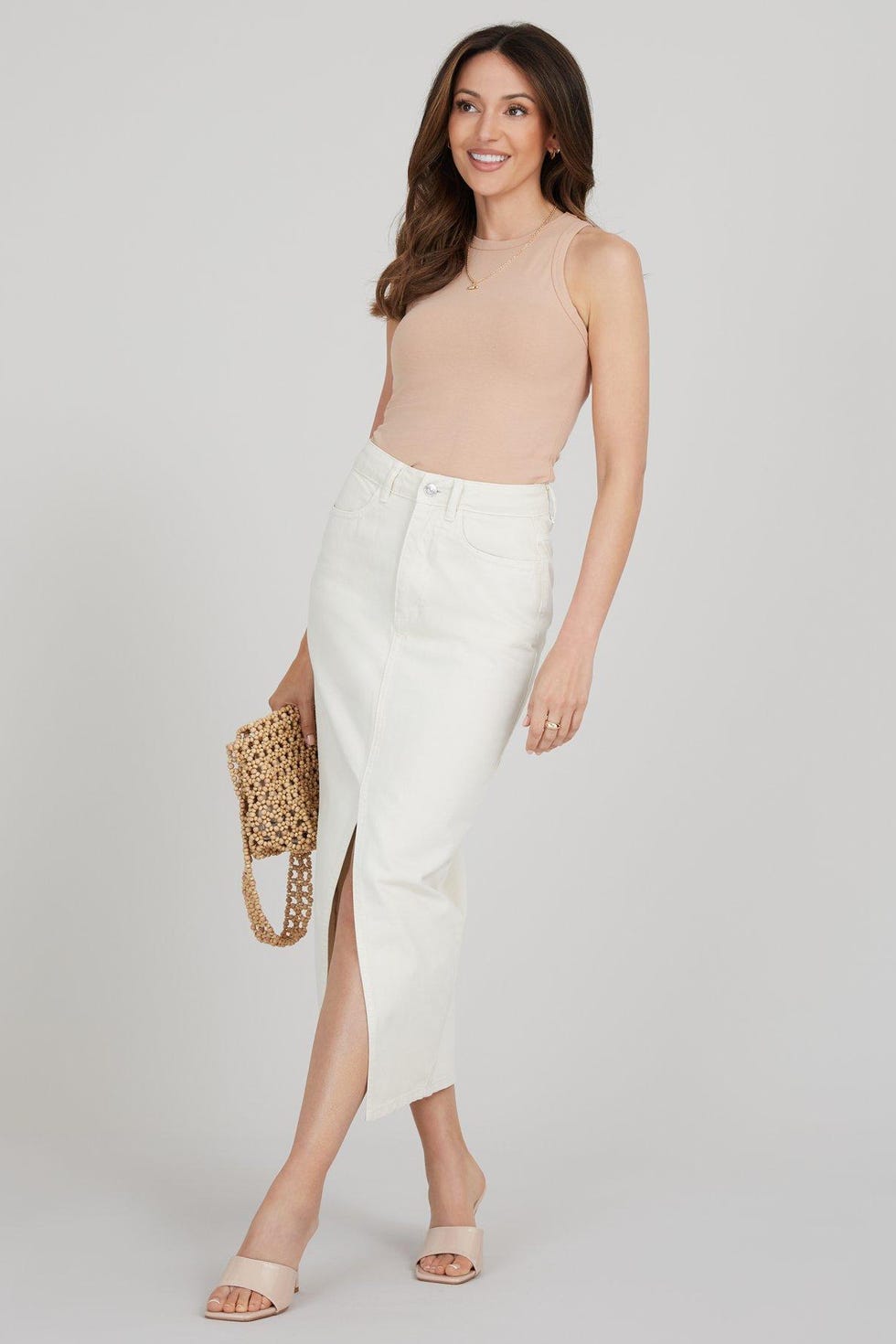 Rok Midi Denim Bagian Depan Terbelah Rok Midi Denim Bagian Depan Terbelah