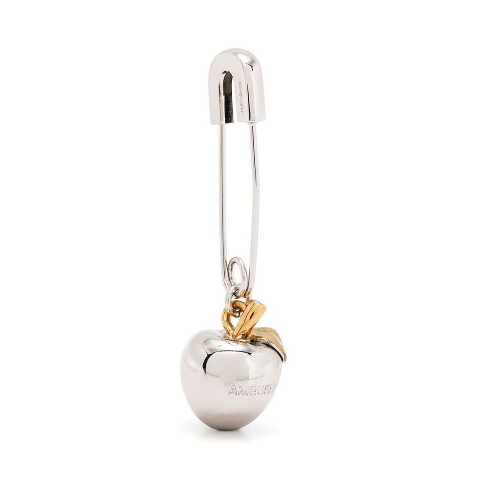 Apple Charm Safety Pin Earring