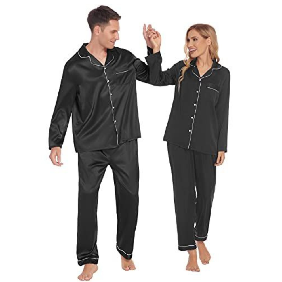 Satin Sleepwear Long Sleeve Pajamas Silk Button Down