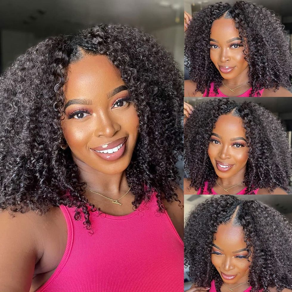 ISEE Hair Afro Kinky Curly Headband Wig Human Hair 180% Density Afro Wigs  for Black Women Natural Curls 10A Glueless Human Hair Wigs (14 Inch)