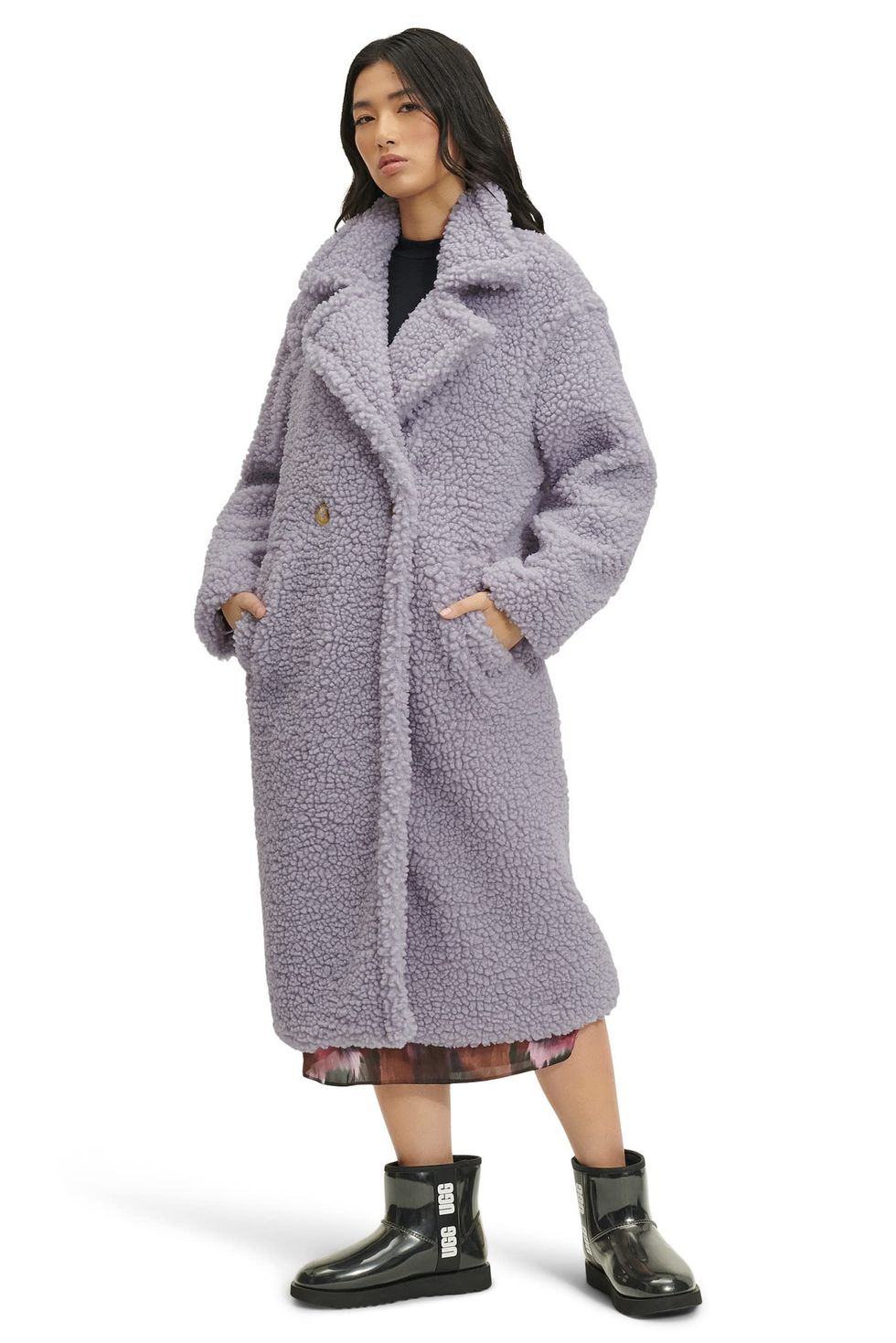 Women’s Gertrude Long Teddy Coat, Cloudy Grey