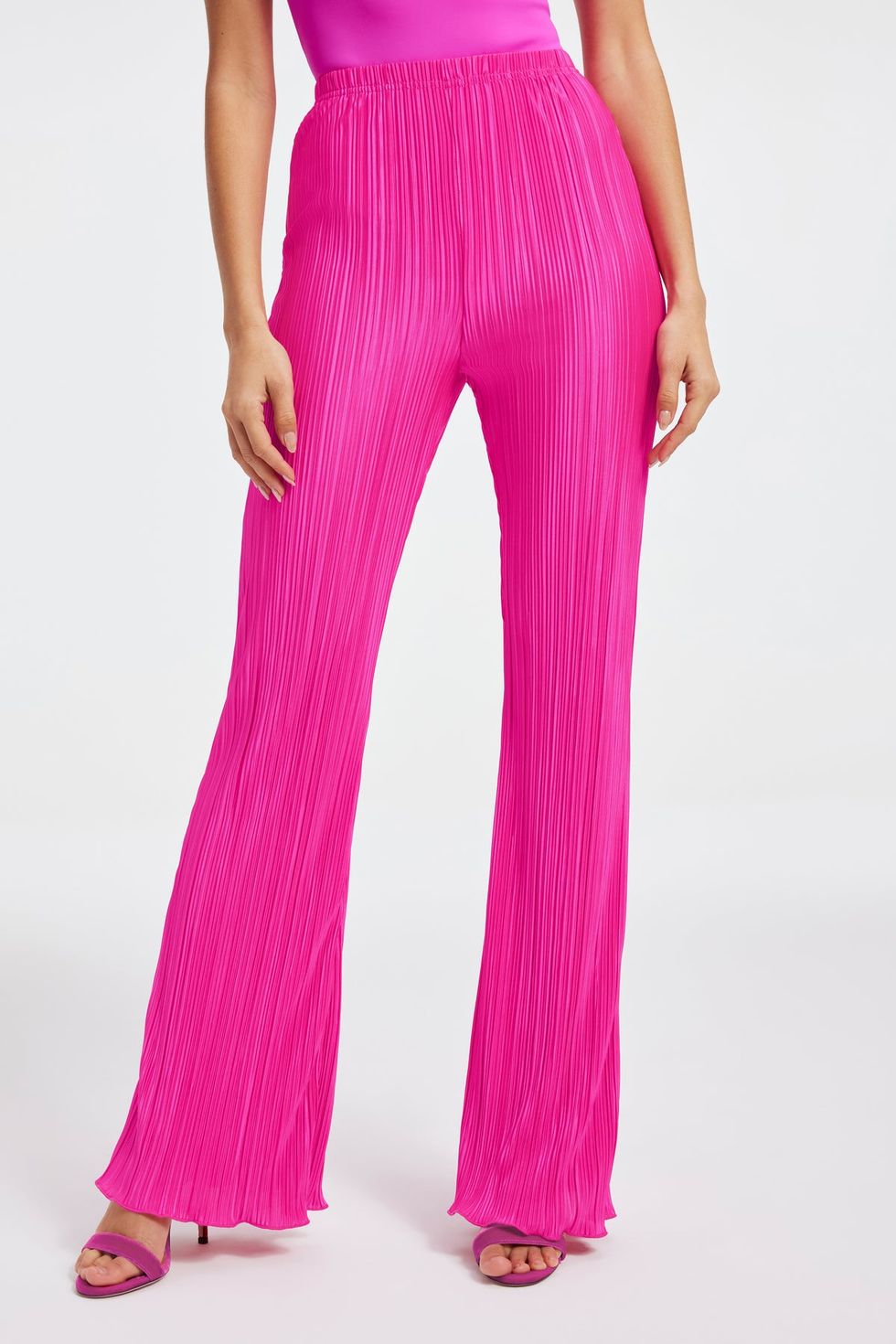 Bright Pink Woven High Waisted Tailored Wide Leg Trousers