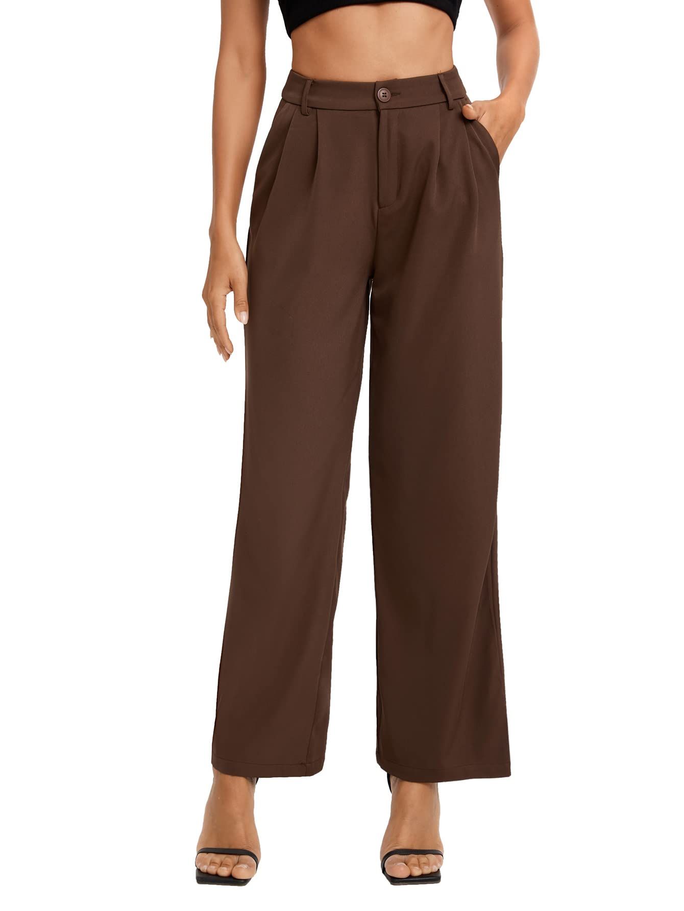 Buy SweatyRocks Women's Elegant High Waist Solid Long Pants Office Trousers,  Burgundy, X-Small at Amazon.in