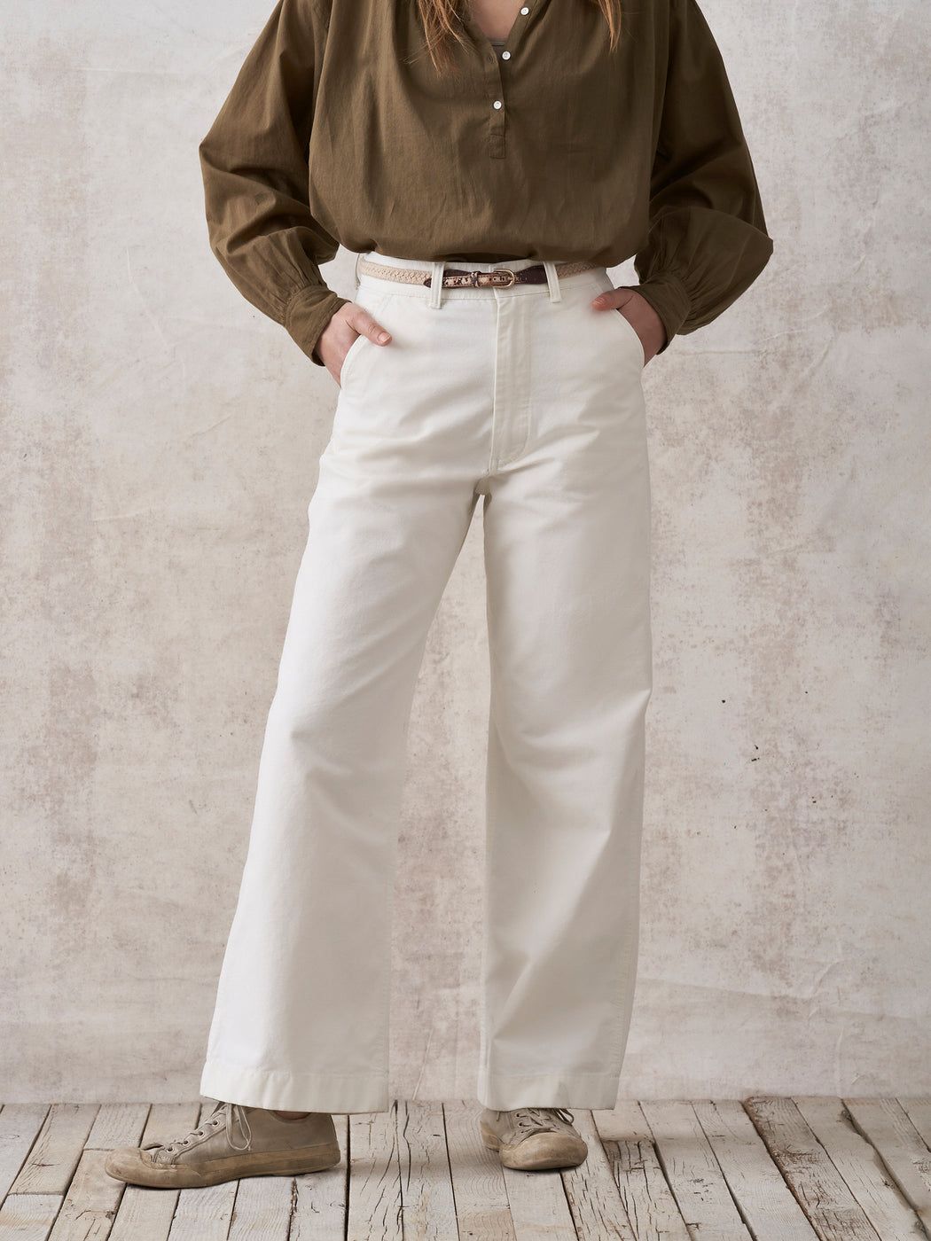 Women's High Waisted Button Multiple Pockets Straight Leg Fleece Casual Cotton  Pants - Halara