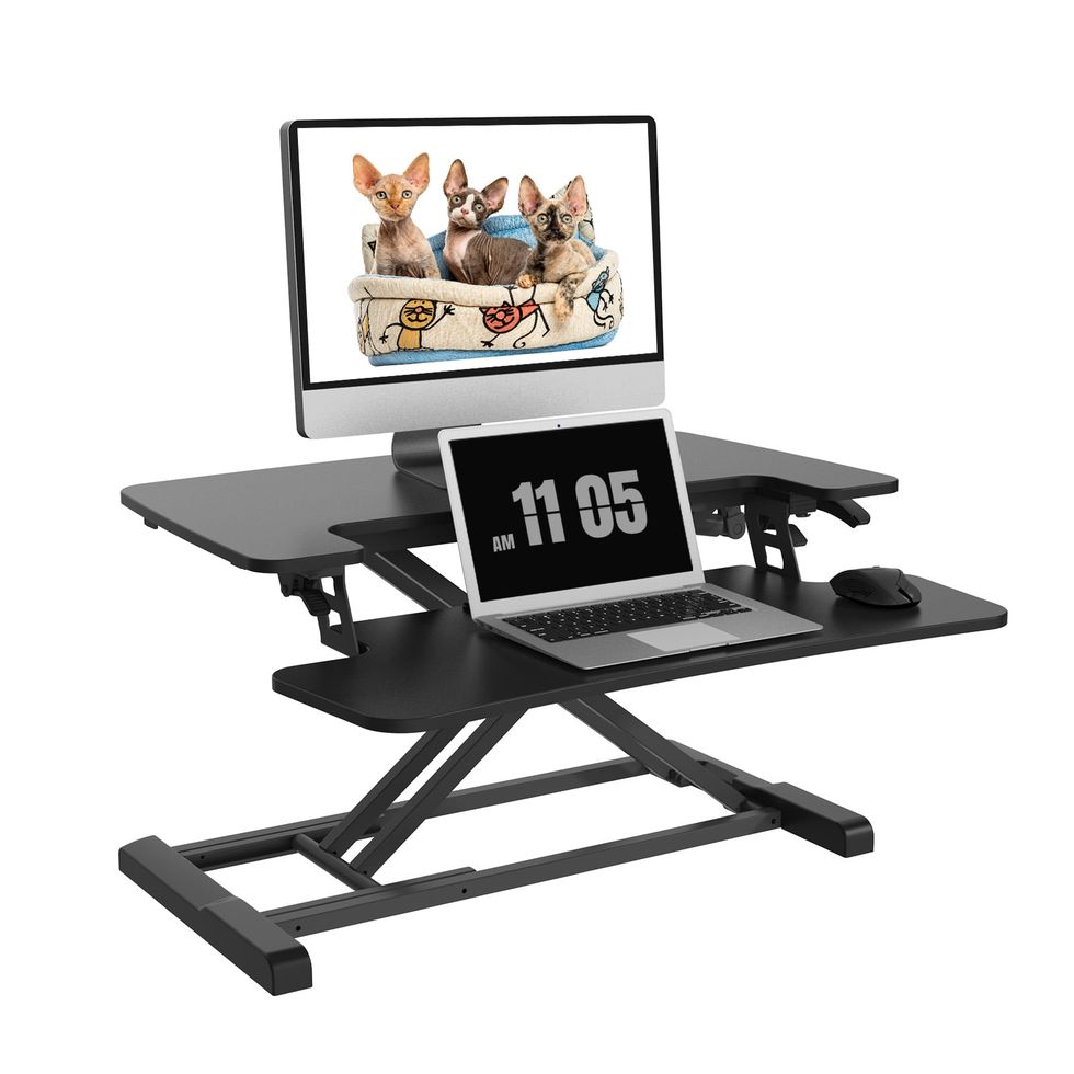 FLEXISPOT Home Office Height Adjustable Standing Desk Converter Black 28  U-Shape with Keyboard Tray