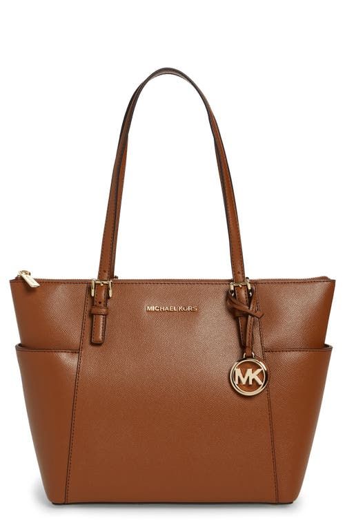 Jet Set Leather Tote in Luggage Brown