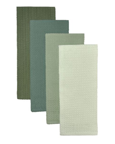Isabelle Waffle Pack of 4 Tea Towels Greens
