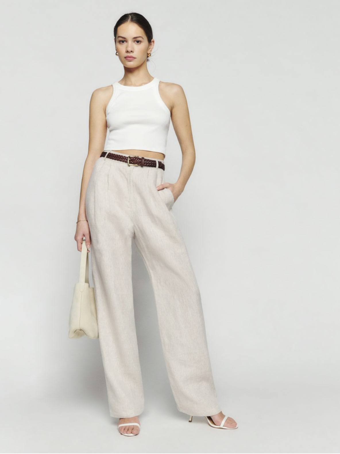 Linen-blend tailored trousers - Light beige - Ladies | H&M SG