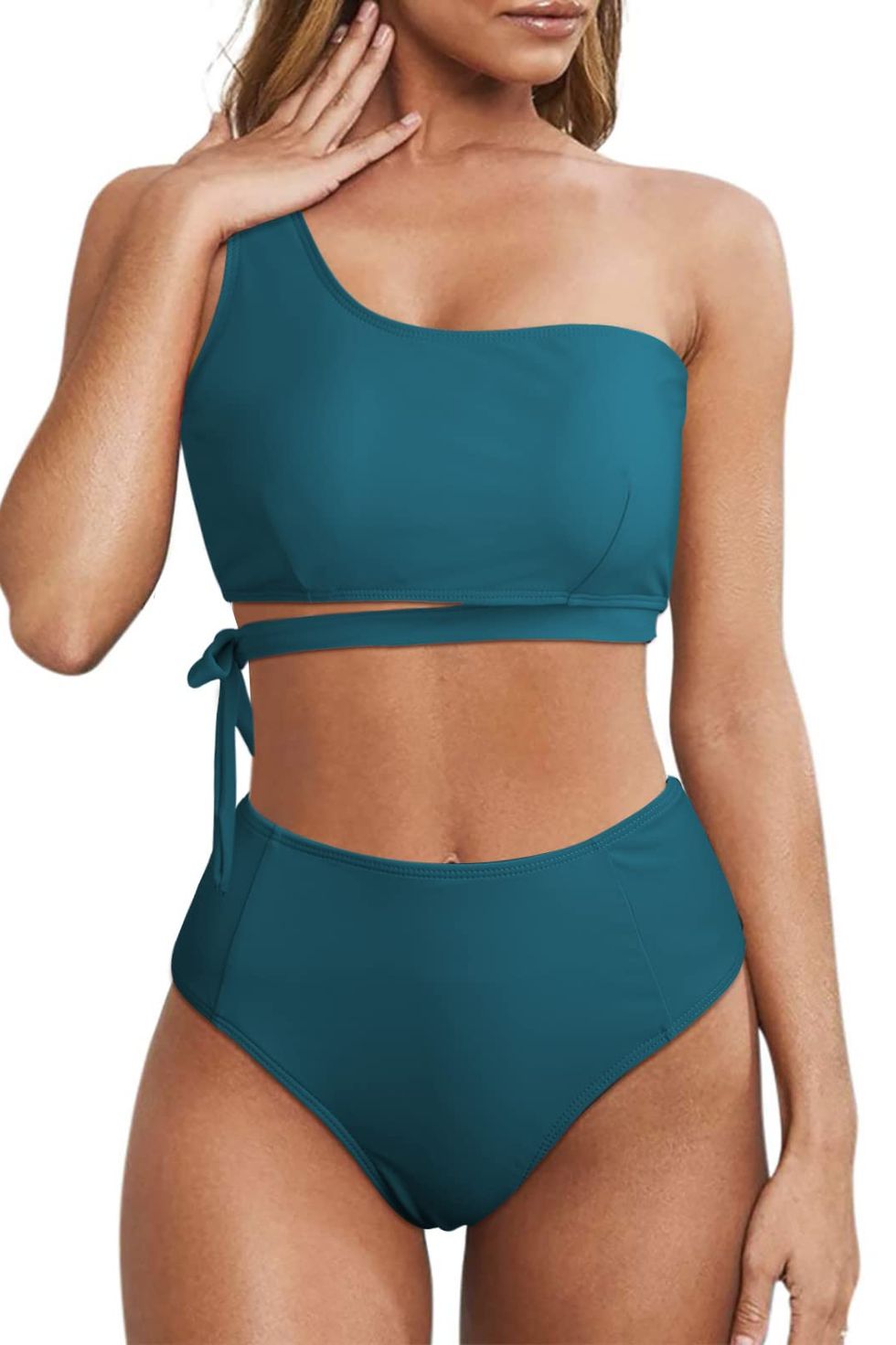 BIZIZA 2 Piece Bathing Suit with Built In Bra Workout Tank Top  Graphic/Solid Swimsuits High Waisted Crew Neck Bikini Set for Women  Two-Piece Set XL