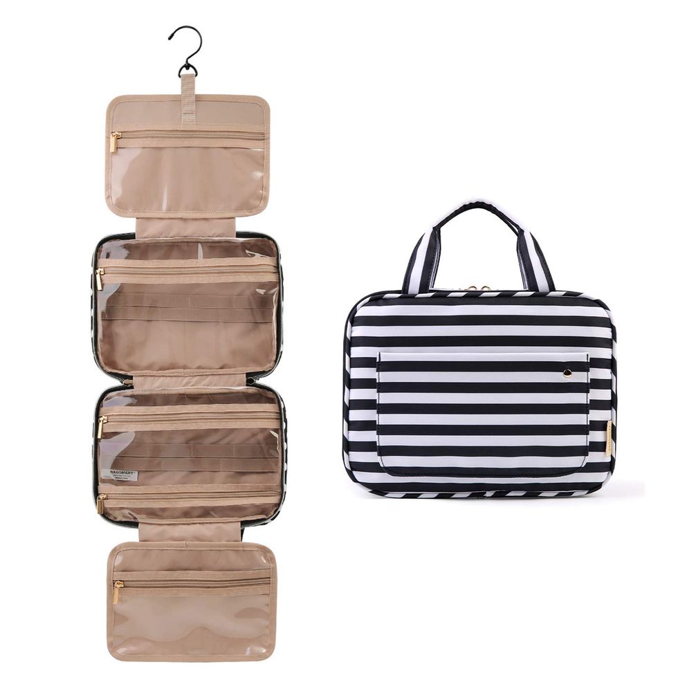 Women's cosmetic bag large Japanese style travel make up bag strip