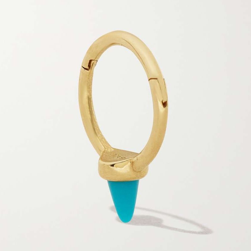 8mm Short Spike 14-karat gold turquoise single hoop earring