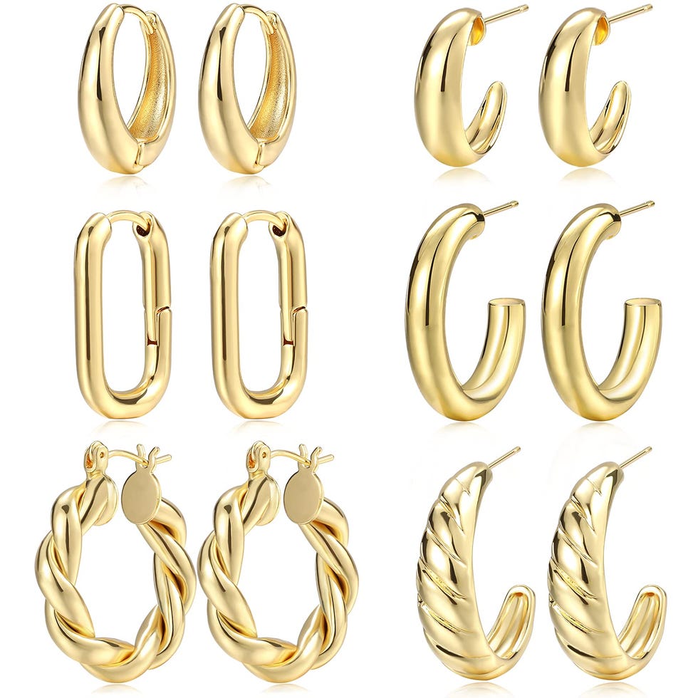 Gold Hoop Earrings Set for Women, 6 Pairs Gold Hoop Earrings Set for Women, 6 Pairs