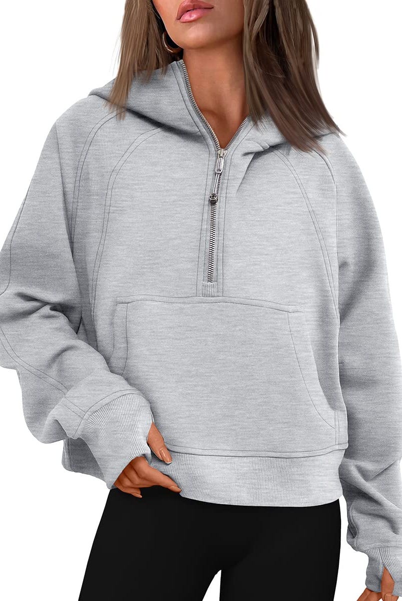 Women Cropped Fleece Quarter Zip, Grey Women Cropped Fleece Quarter Zip, Grey