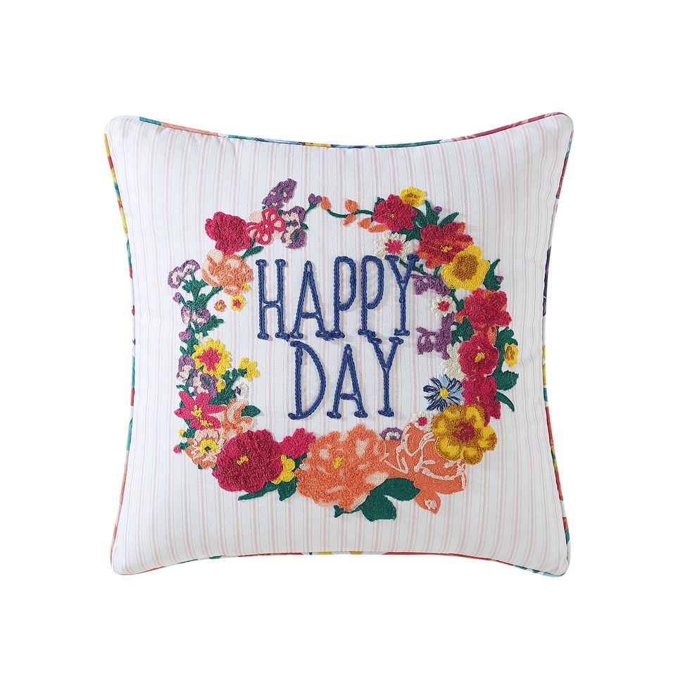 The Pioneer Woman Embroidered Floral Decorative Pillow, Happy Day