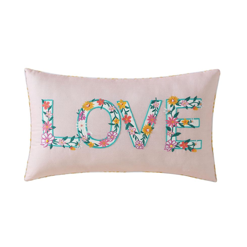 The Pioneer Woman Embroidered Floral Decorative Pillow, Love