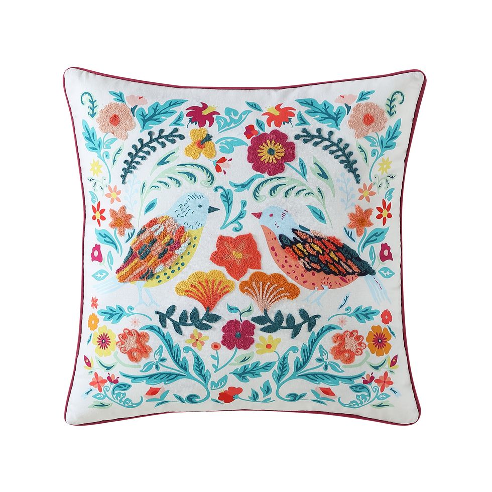 The Pioneer Woman Embroidered Folk Floral Birds Decorative Pillow