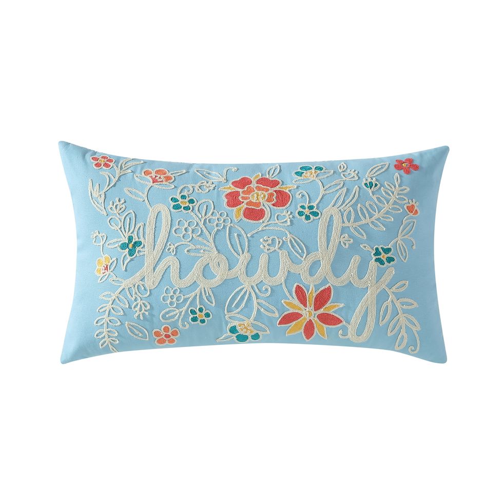 The Pioneer Woman Embroidered Floral Decorative Pillow, Howdy