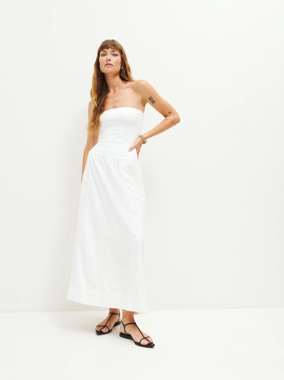 TOVE Lauryn Strapless Gathered Cotton-blend Midi Dress in White