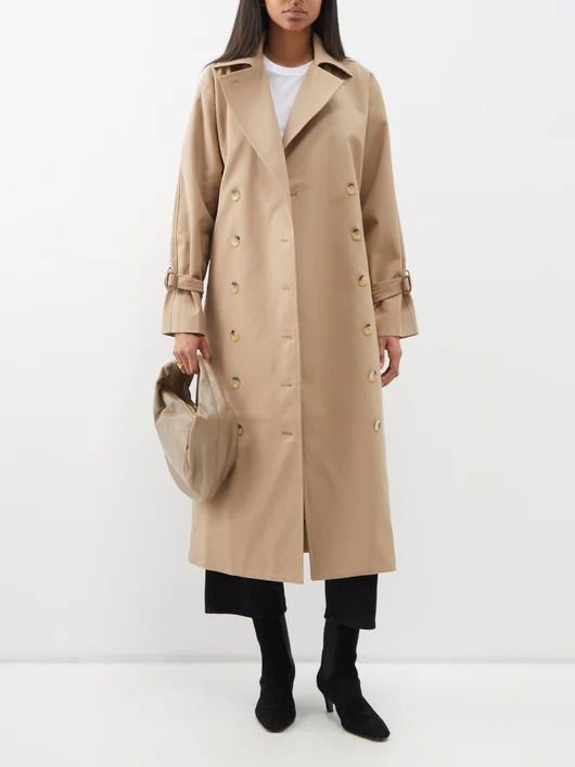 Double-breasted cotton-blend gabardine trench coat