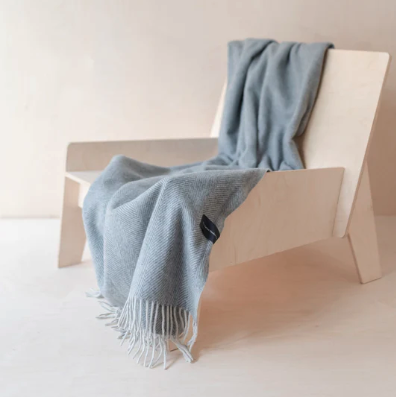 Recycled Wool Small Blanket in Charcoal Herringbone