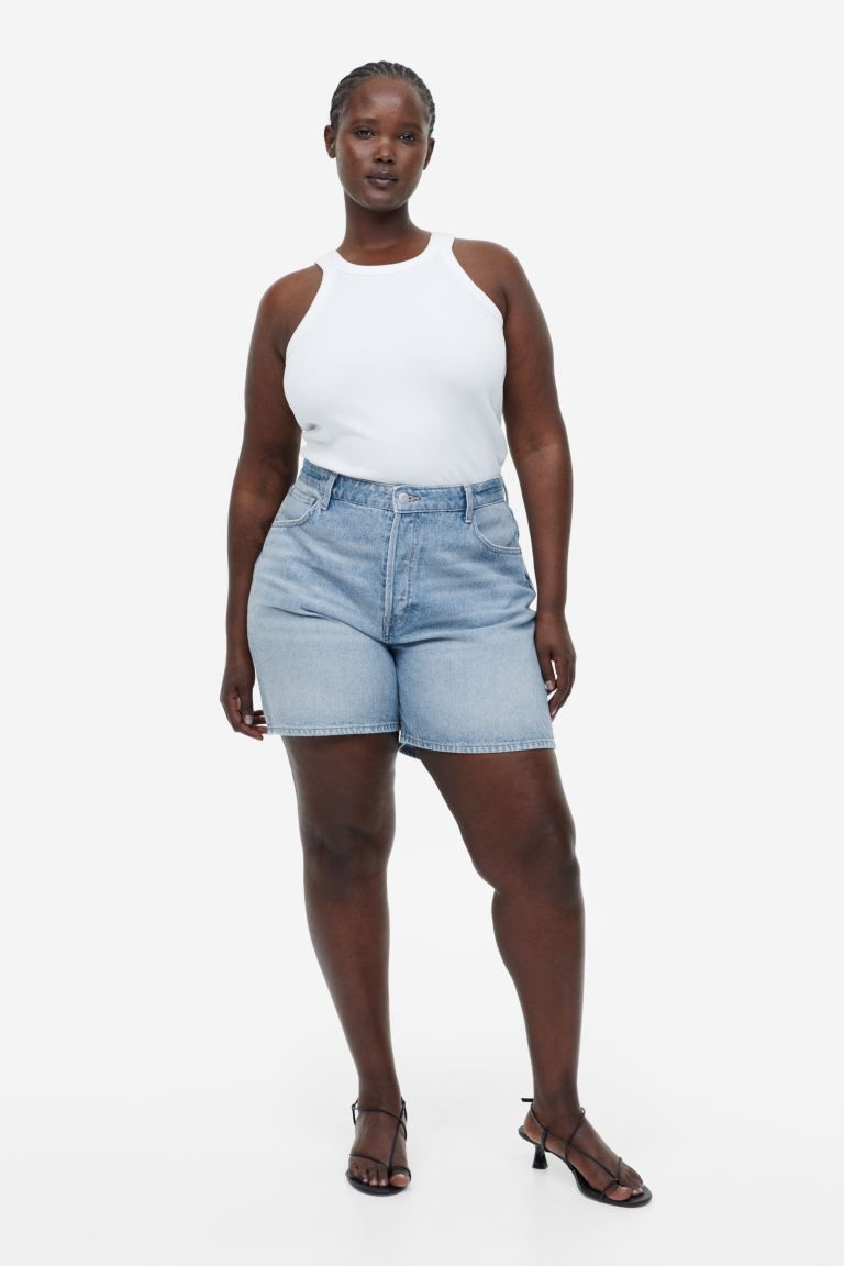 High waisted sale denim long shorts