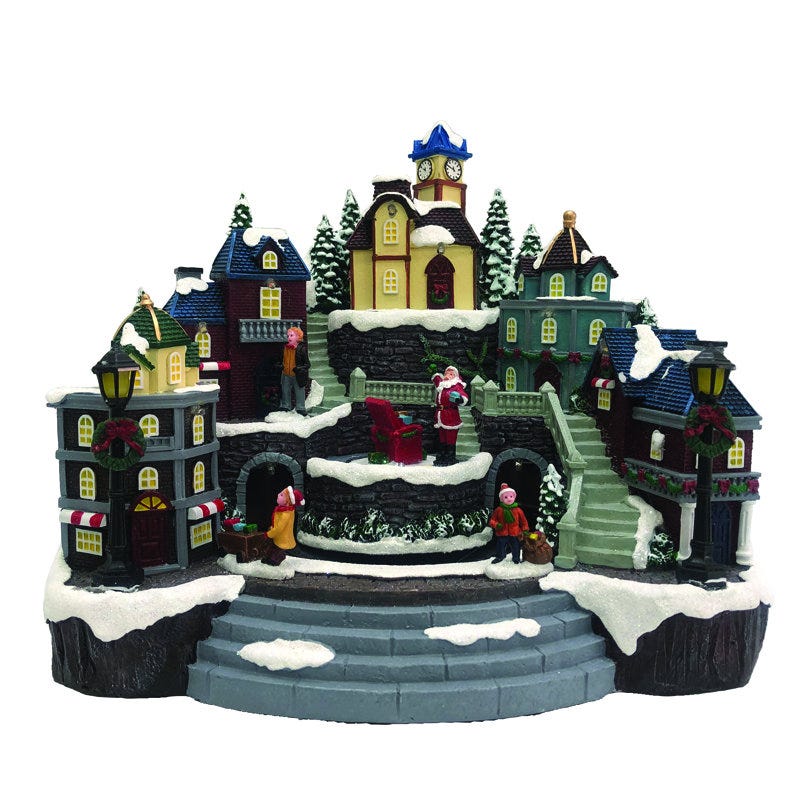 Animated Christmas Village With Train & Santa