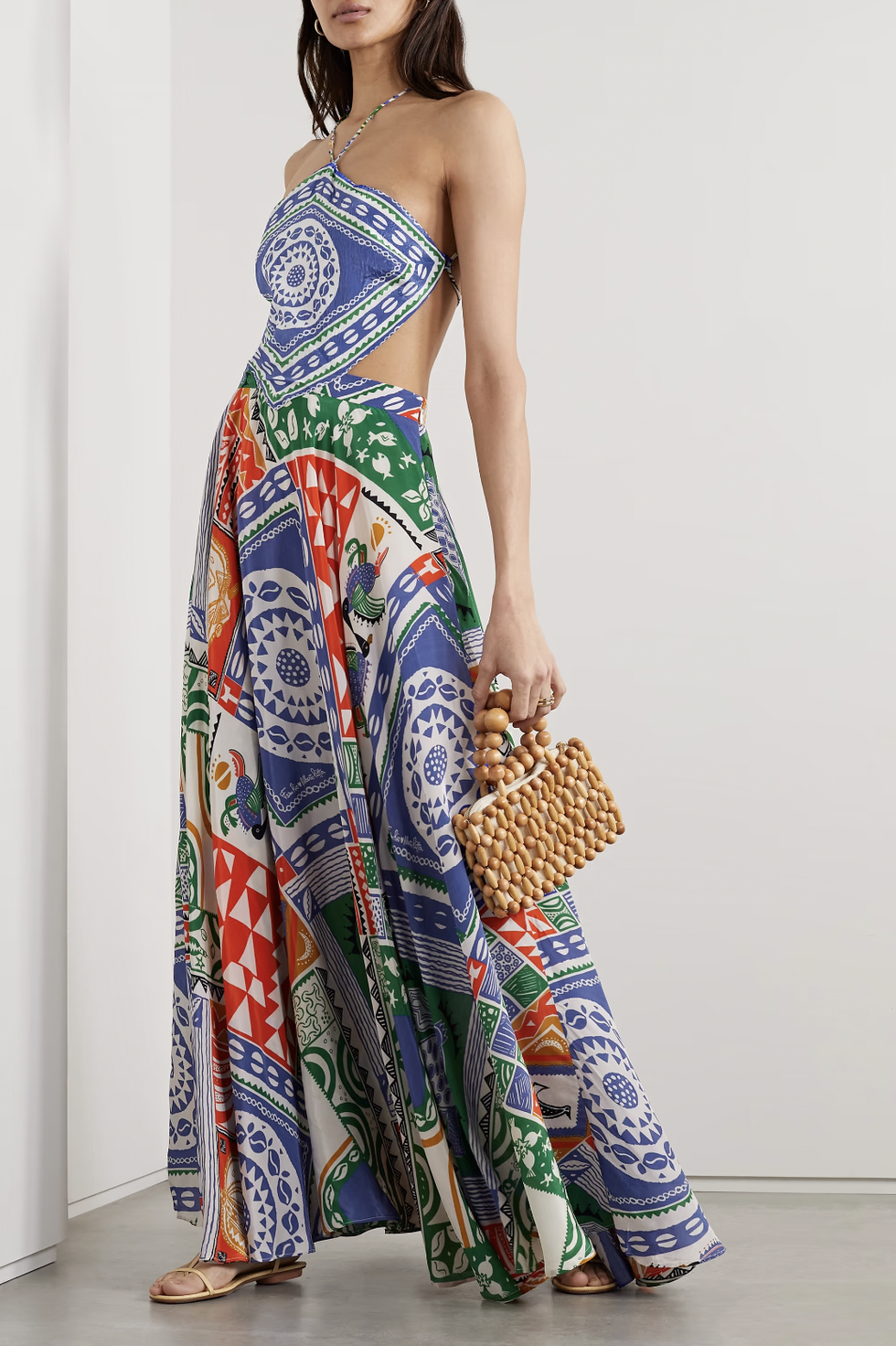 Pitta cutout embellished printed crepe de chine maxi dress