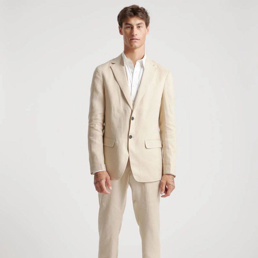 Linen Men Suit Summer 2 Piece Slim Fit Business Blazer Groom Jacket 100%  Cotton