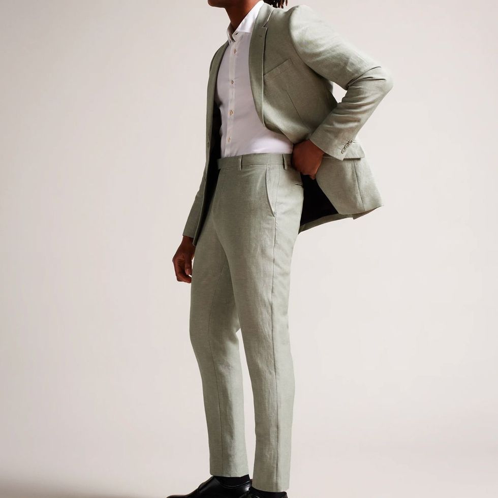 BOSS - Extra-slim-fit suit in patterned wool and linen