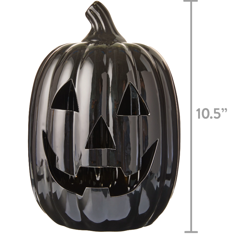 Black Ceramic Light-Up Pumpkin Decor 